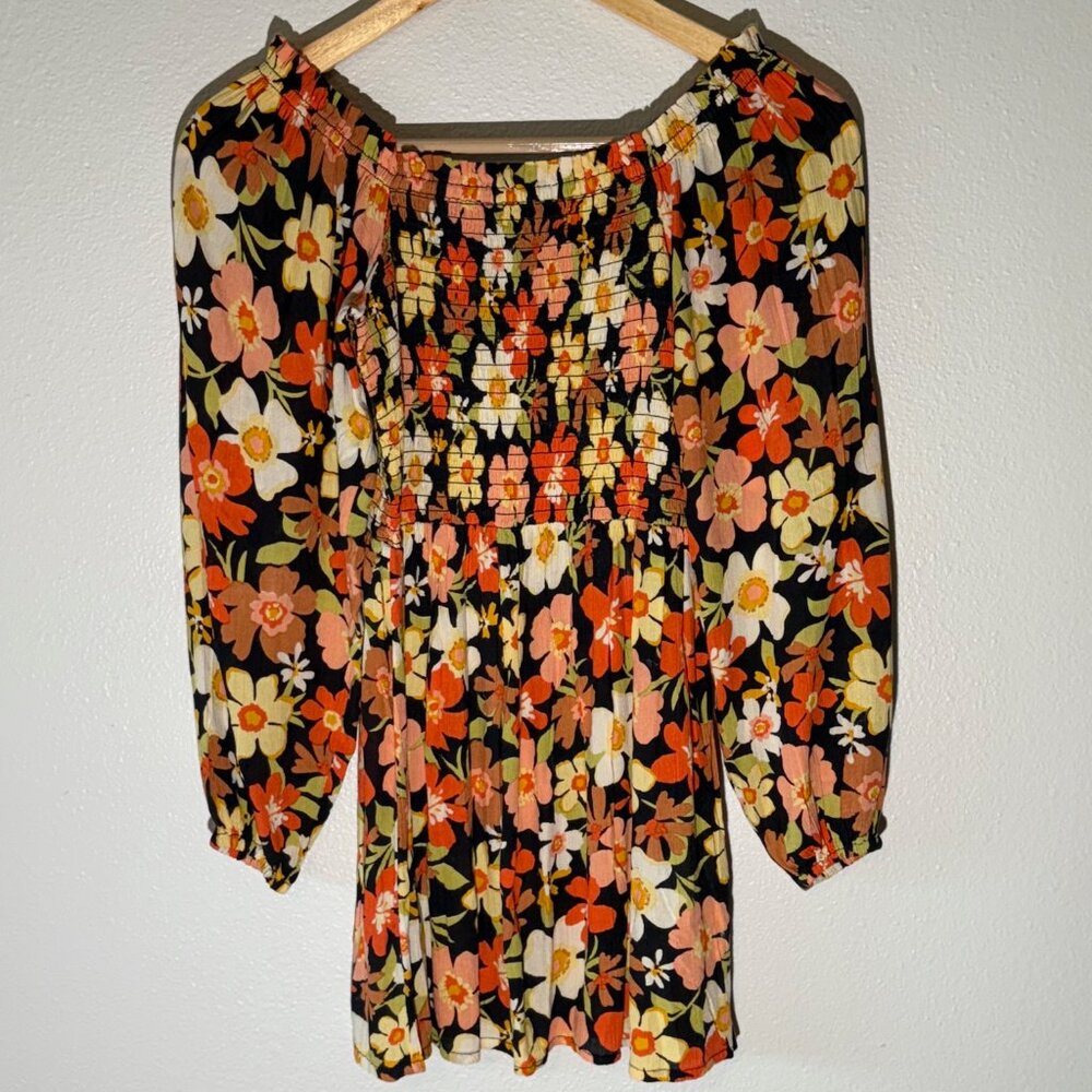 Billabong Girls Floral Balloon Sleeve‎ Pullover Beach Mini Dress Size M - Picture 3 of 11